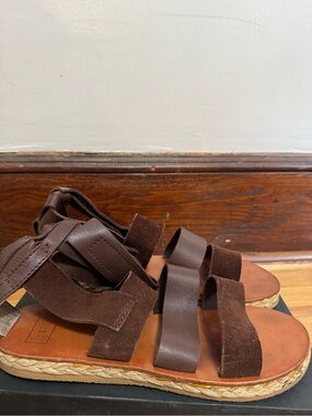 Brown Strappy Espadrille Sandals Sz 40
